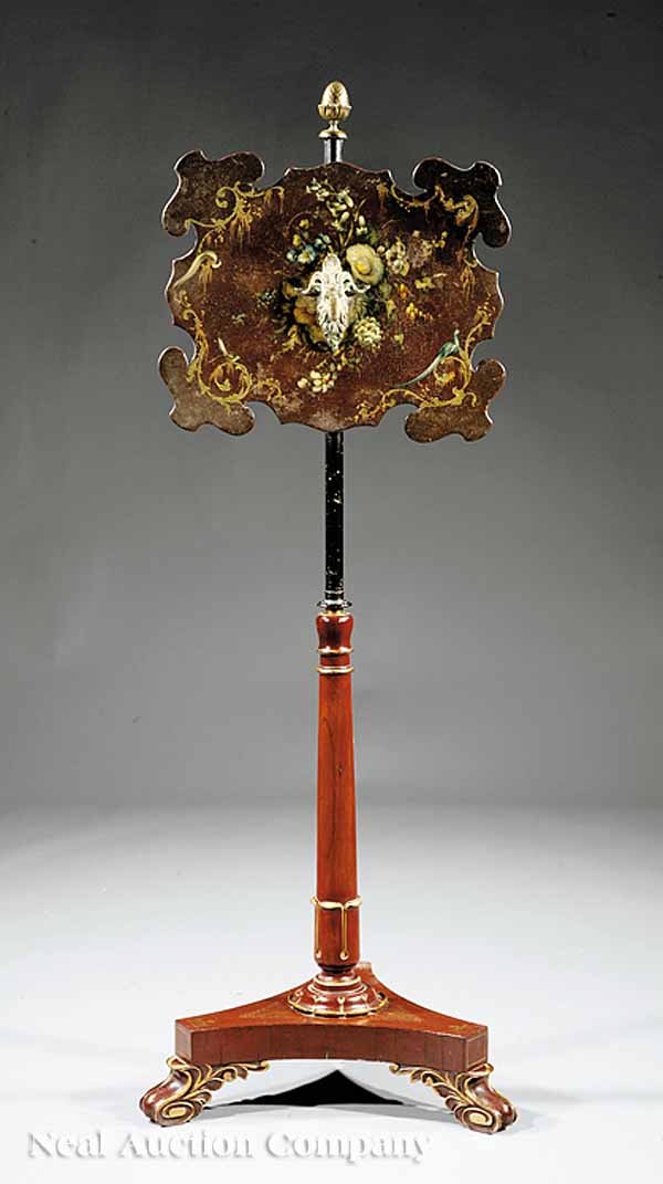 Regency Papier-Mâché and Mahogany Pole Screen