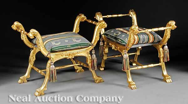 Pair of Italian Neoclassical-Style Curule Benches
