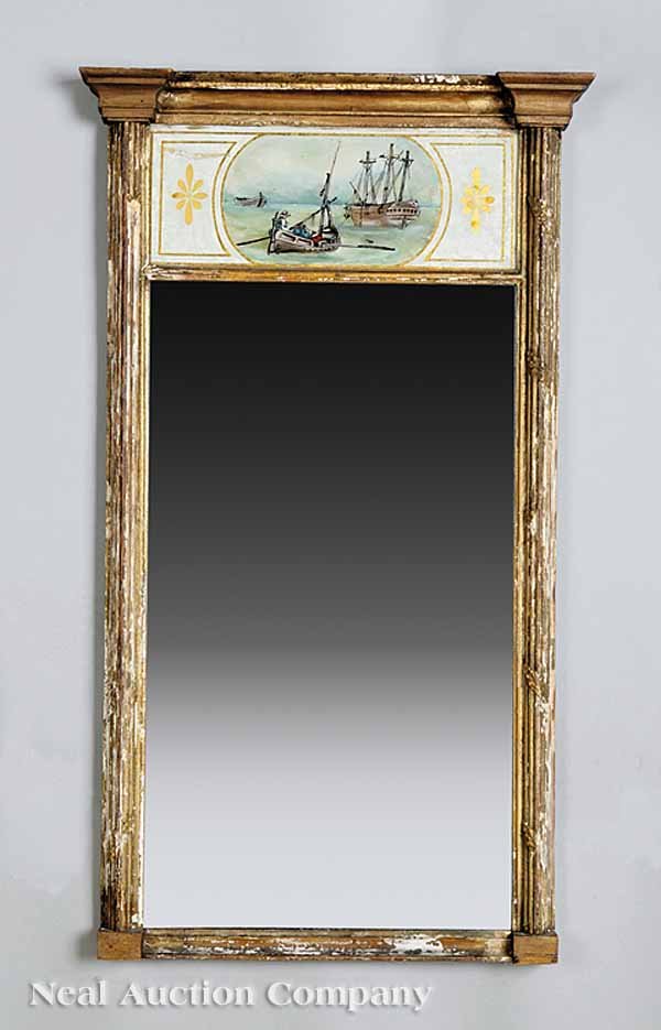 American Federal Eglomisé, Giltwood Looking Glass