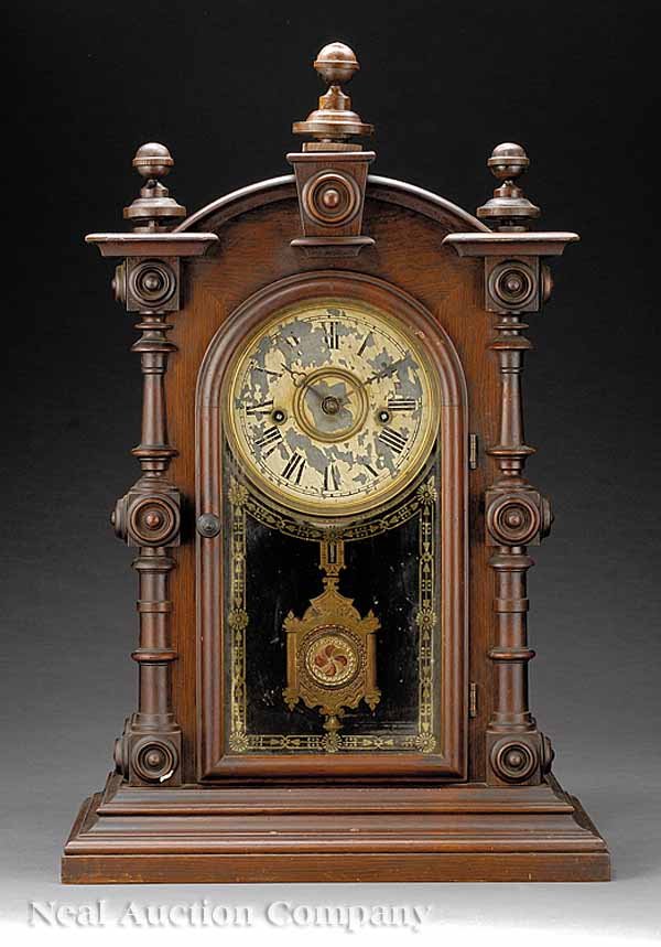 American Carved Walnut Eight Day Welch Clock