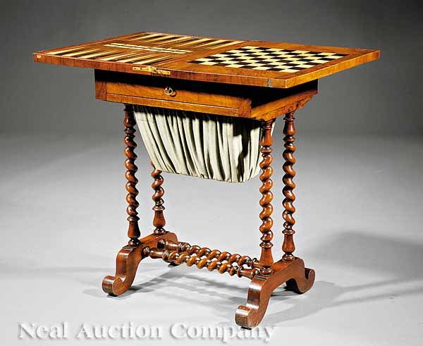 American Burled Walnut, Inlaid Work Table - 2