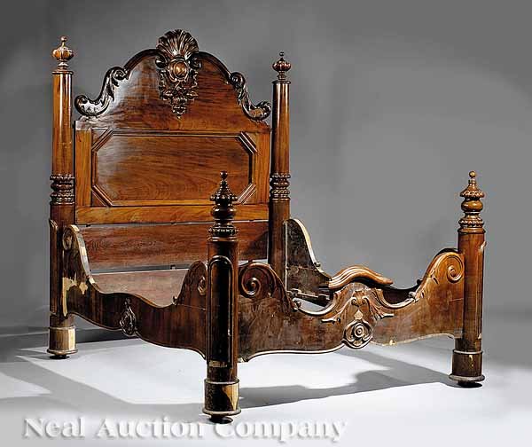 American Rococo Carved Mahogany Bedstead