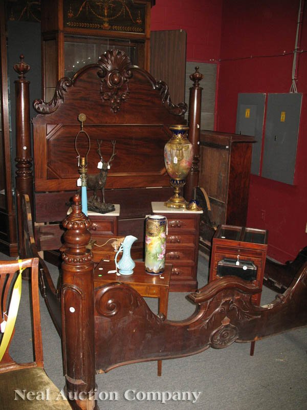 American Rococo Carved Mahogany Bedstead - 8
