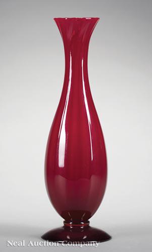 Steuben Glass Selenium-Ruby Footed Vase, Carder (1 of 3)