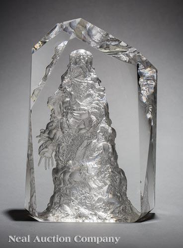 Steuben Glass "Noah", Schultze & Eliscu: Steuben Glass "Noah" , designed by Paul Schultze and Frank Eliscu in 1970, from the Artist's Exhibition Series, # 8 from the edition of 10, cast, sag-molded, cut and pressed, h. 14 in, w. 9 in, d. 4 3