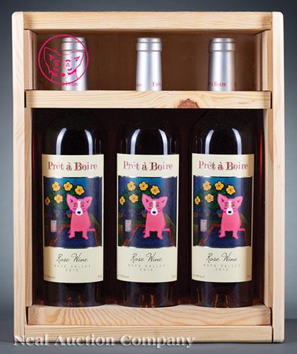 Amuse Bouche Winery: Amuse Bouche Winery , Prêt à Boire 2010, Rosé of Grenache/Syrah, Napa Valley, 750 ml, Label Artist George Rodrigue, 6 bottles in special wooden case with label and case featuring Blue Dog as "Pink 