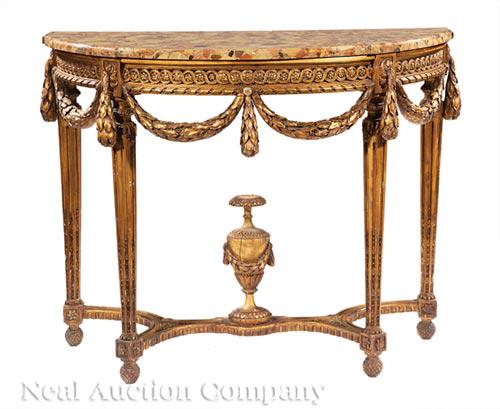 Louis XVI-Style Giltwood Demilune Console Table (1 of 2)