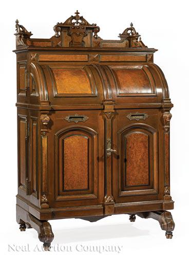 Carved and Burl Walnut Wooten Standard Desk (1 of 8)