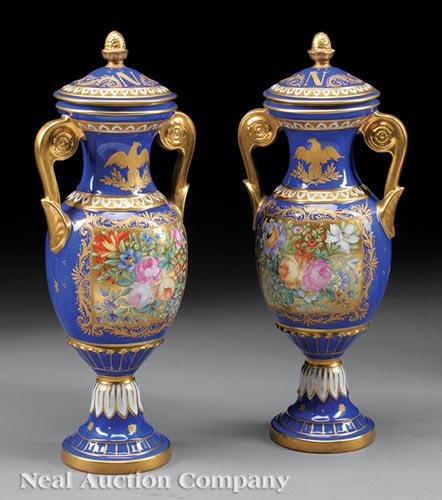 Napoleonic Gilt and Polychrome Porcelain Vases (1 of 1)