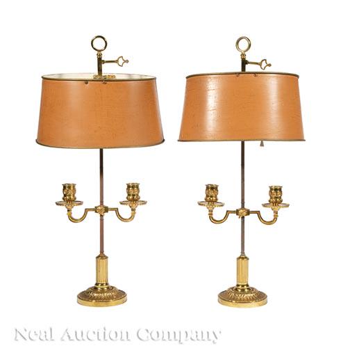 Pair of French Brass Two-Light Bouillotte Lamps (1 of 2)