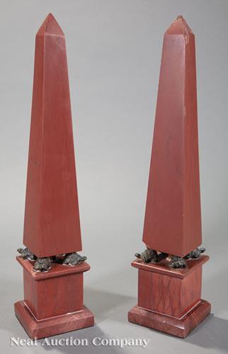Pair of Continental Bronze-Mounted Marble Obelisk (1 of 1)