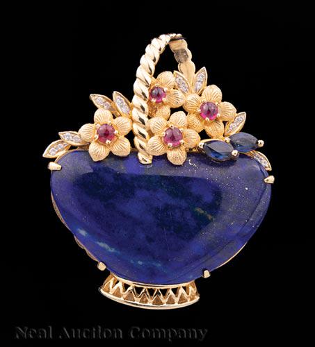Yellow Gold, Lapis Lazuli Basket Pendant/Brooch (1 of 1)