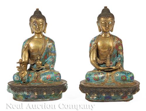 Chinese Bronze, Cloisonné Enamel Buddhist Figures (1 of 2)