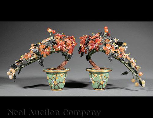 Pair of Chinese Carved Hardstone Miniature Trees (1 of 1)