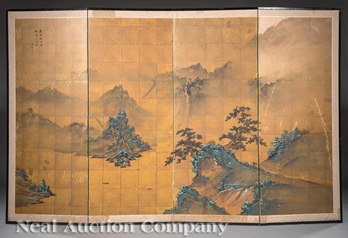 Highly Decorative Japanese Four-Panel Screen (1 of 2)