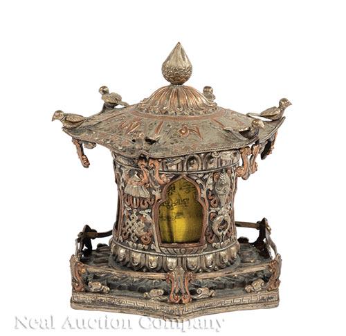 Tibetan Copper, Silver Pagoda-Form Prayer Wheel (1 of 3)