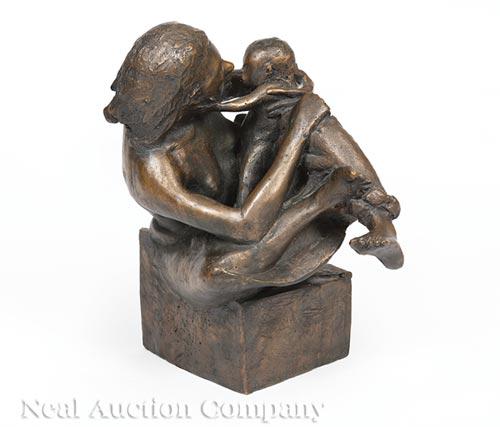 Bill Binnings (American/Louisiana, 20th c.): Bill Binnings (American/Louisiana, 20th c.) , "Circle of Life (The Seed Bearer Series)", bronze, signed and "AP" incised on self-base, edition of 10, h. 12 in . Provenance: Acquired from the artist, c