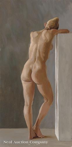 Michelle Valborg Kondos (American/New Orleans): Michelle Valborg Kondos (American/New Orleans, 20th c.) , "Standing Nude", 1995, oil on canvas, signed and dated lower left, 24 in. x 12 in., framed . Provenance: The Estate of Caroline P. Ireland