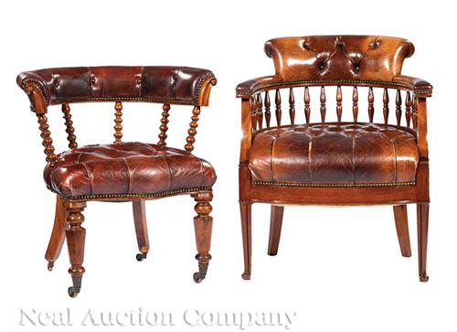 Two  English Leather and Carved Mahogany A (1 of 2)
