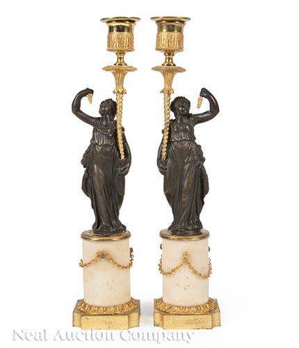 Gilt and Patinated Bronze Figural Candlesticks (1 of 1)