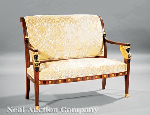 Carved, Ebonized and Gilded Mahogany Settee (1 of 3)