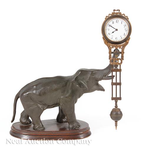 Patinated Metal Figural Swinging Clock (1 of 2)