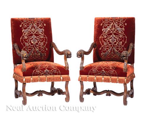 Pair of Belle Epoque Carved Walnut Armchairs (1 of 6)