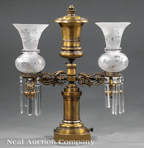 American Bronze Two-Light Argand Lamp (1 of 2)