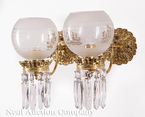 Pair of American Brass and Cut-Glass Sconces (1 of 2)