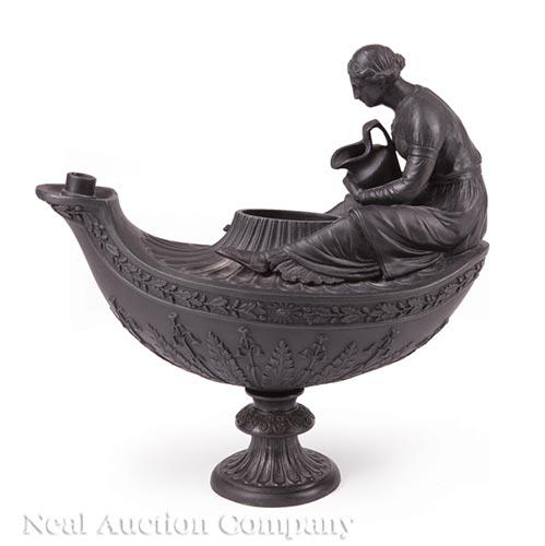 Wedgwood Black Basalt Figural Oil Lamp (1 of 1)