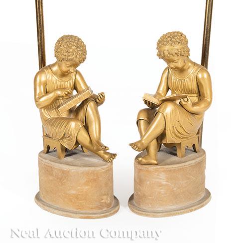 Pair of Continental Gilt Bronze Figural Lamps (1 of 2)