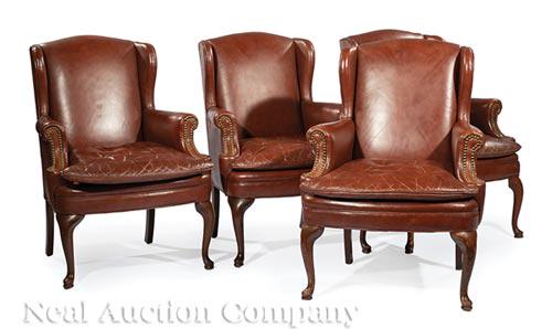 Four Brown Leather Wingback Chairs (1 of 3)