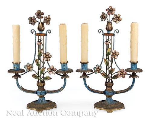 Pair of French Tole Peinte Two-Light Candelabra (1 of 1)