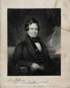 John Sartain (American, 1808-1897): John Sartain (American, 1808-1897) after James Hamilton Shegogue (American, 1806-1872) "Portrait of S.L. Duncan", mezzotint, inscribed in ink "Truly Yours S.L. Duncan, New Orleans 4th July 1841", sigh