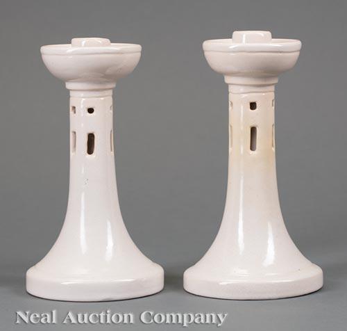 Pair of Newcomb College Art Pottery Candlesticks (1 of 3)