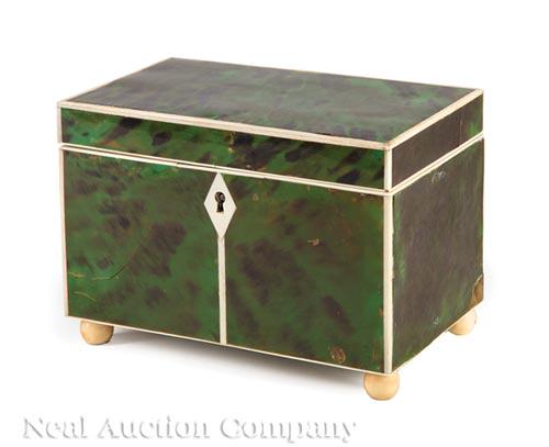 George III Green Tortoiseshell Tea Caddy (1 of 8)