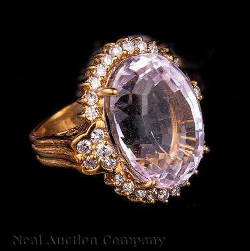 Yellow Gold, Kunzite and Diamond Cluster Ring (1 of 2)