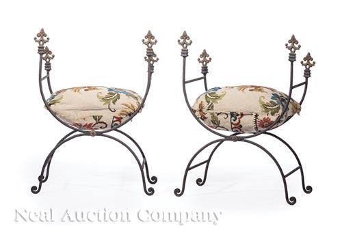 Pair of Continental Wrought Iron Curule Chairs (1 of 2)
