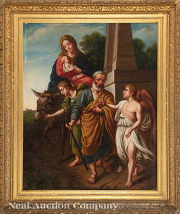 After Alessandro Turchi (Italian, 1578-1649): After Alessandro Turchi (Italian, 1578-1649), "The Flight into Egypt", oil on canvas, unsigned, 36 in. x 28 in., framed