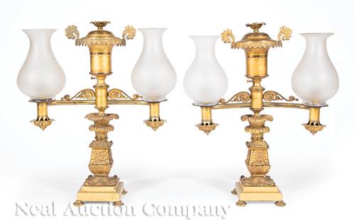 American Late Classical Gilt Bronze Argand Lamps (1 of 2)