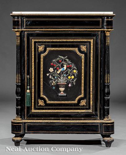 Bronze-Mounted, Inlaid, Ebonized Parlour Cabinet (1 of 2)