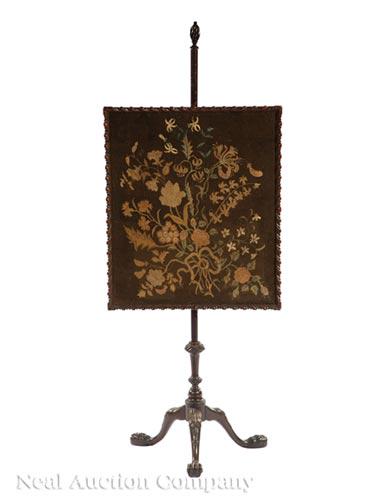 Irish Carved Mahogany Pole Screen (1 of 1)