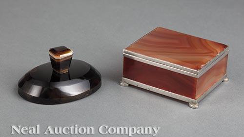 Silvered Metal-Mounted Agate Dresser Box (1 of 1)