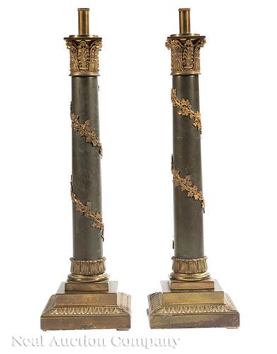 Patinated and Gilt Metal Columnar Lamps (1 of 1)