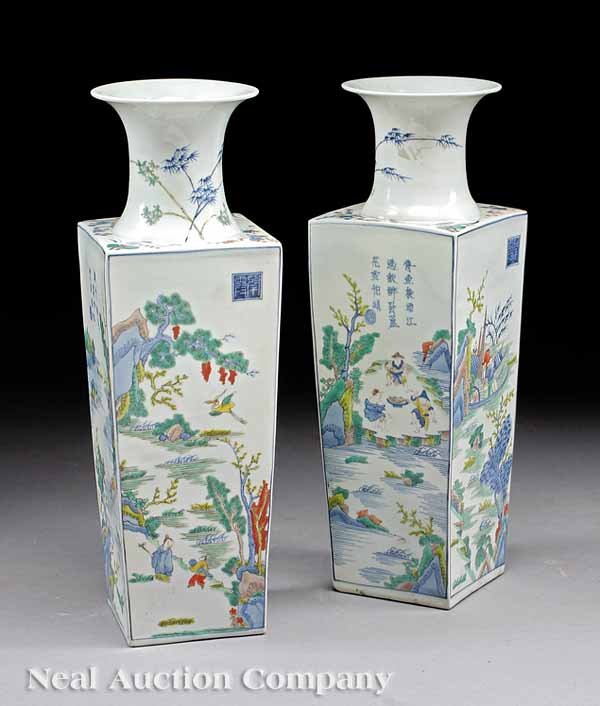 Pair of Chinese Famille Verte Porcelain Vases