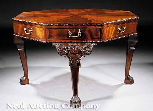 Irish Georgian-Style Carved Mahogany Rent Table