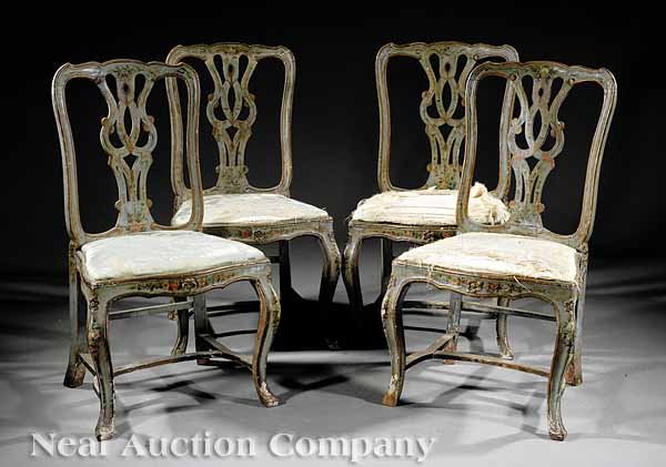 Four Venetian Rococo Paint-Decorated Side Chairs