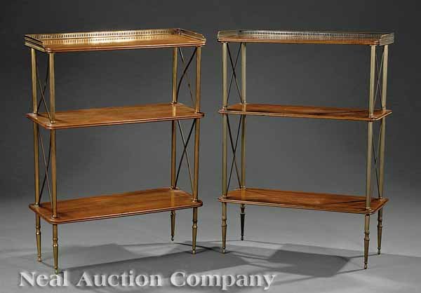 Pair of Regency-Style Mahogany and Brass Etageres