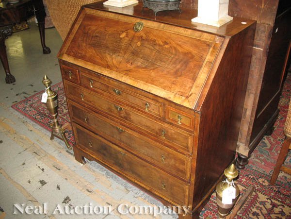 Queen Anne Inlaid Burled Walnut Bureau - 8