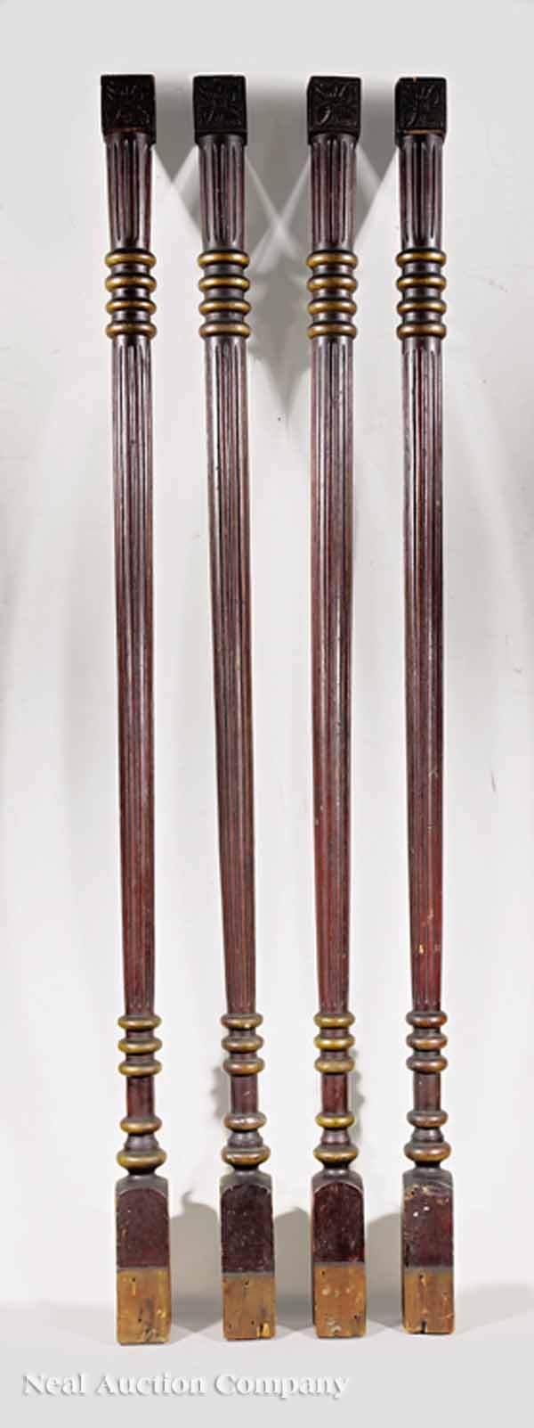 Carved, Red-Wash Painted Poplar Riverboat Columns